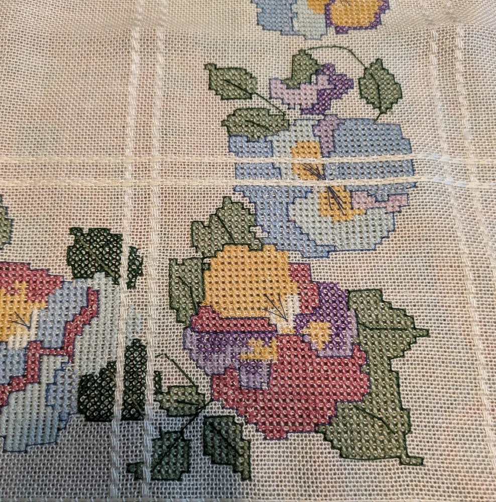 Vintage Floral Garden Afgan Cross Stitch Throw Blanket Table Cover - Picture 4 of 6